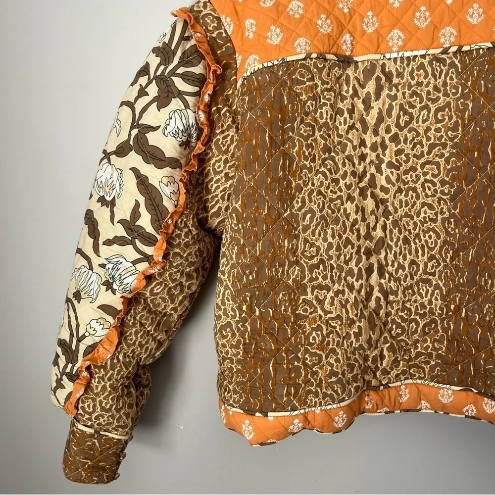 Anthropologie X Llani Quilted Brown & Orange Motif Printed Jacket Size M/L NWT - Picture 14 of 16